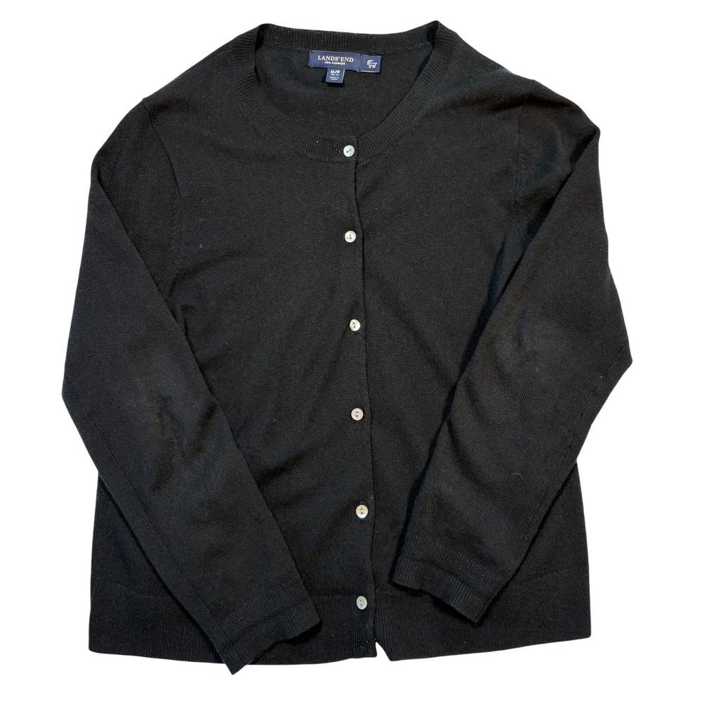 Lands End Womens Black 100% Cashmere Button Front Cardigan Sweater M/P 422231